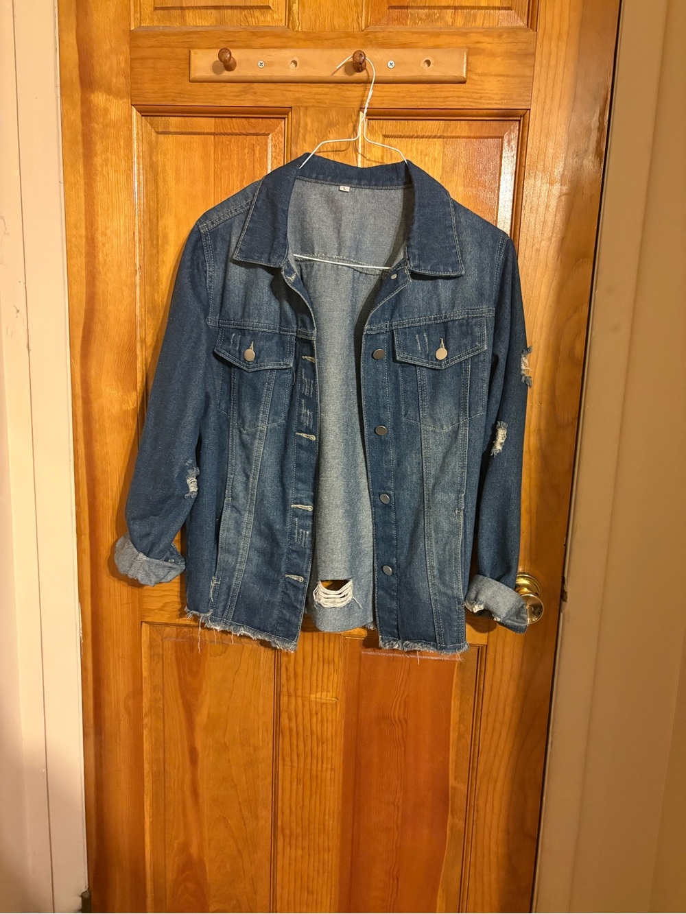 Classic Blue Distressed Denim Jacket - Women's Casual Jean Coat